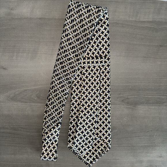 Vintage Stefano Ricci 100% Silk Tie Geometric Black Gold Italy Textured Weave - Picture 4 of 11